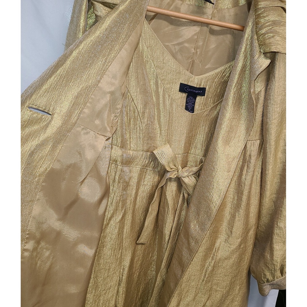 Context Dress & Overcoat 1960s Inspired Metallic Gold Size 8 Empire Waist - Picture 3 of 14